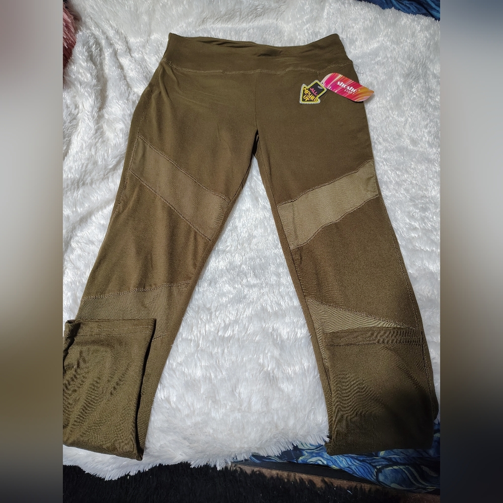 Olive Green Leggings with Mesh Panels/ Sho Sho/ SZ L/ NWT/ See Info